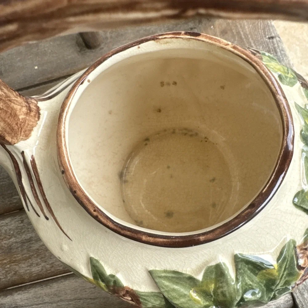 Vintage McCoy Teapot Raised‎ Ivy Pattern Whimsical Nature W/ Lid